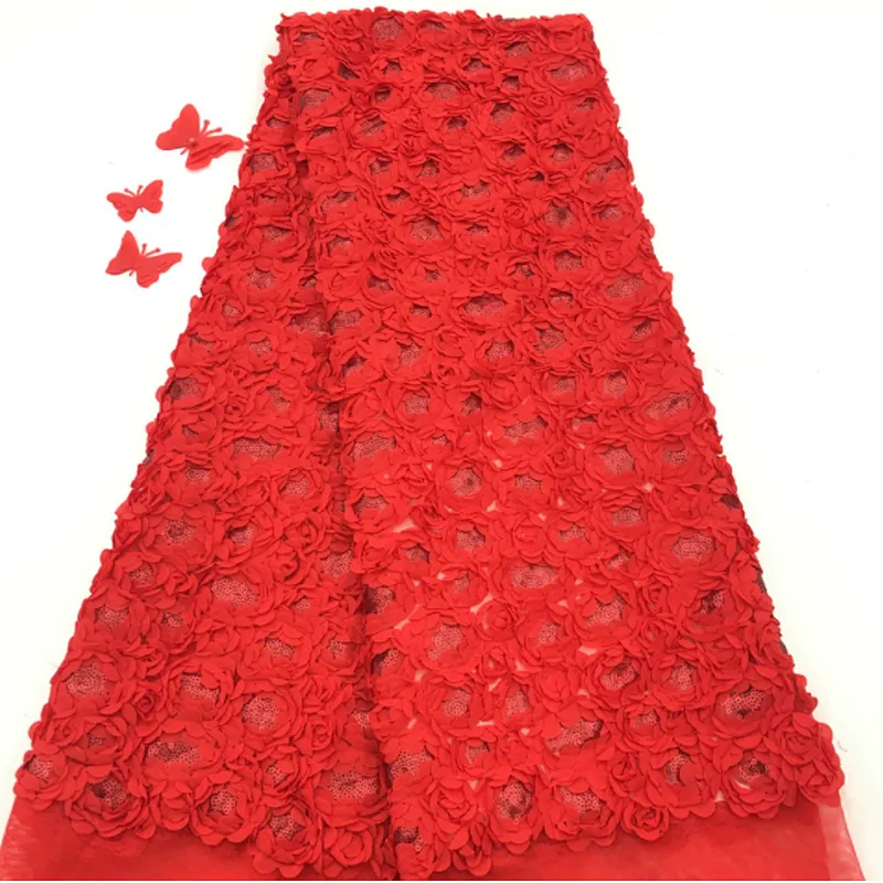 2019 rose three-dimensional French lace embroidery fabric wedding dress fabric