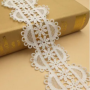 High quality 6cm african  embroidery chemical polyester lace trim white milk silk lace fabric