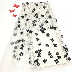 2019 New Style Hot Sale Beautifical Lace Flower Embroidered 3d Beaded Lace Fabric  For Wedding Dress