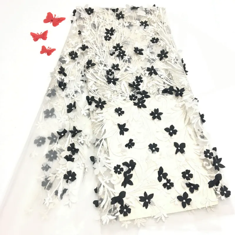 2019 New Style Hot Sale Beautifical Lace Flower Embroidered 3d Beaded Lace Fabric  For Wedding Dress