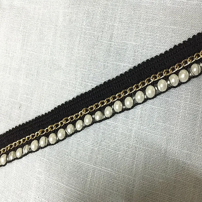 best selling fashion african lace fabric beads metal chain lace trim apparel decoration acrylic fabric