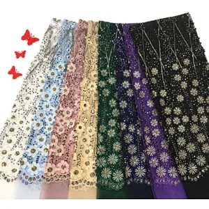 2019 new style 3D flower french beaded embroidery fabric