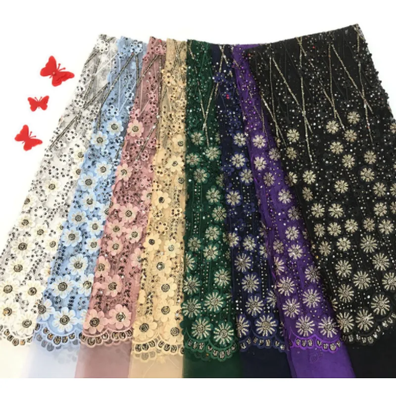 2019 new style 3D flower french beaded embroidery fabric