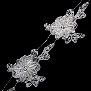 8cm  100% Polyester Chemical Embroidery Beaded Lace Fabric
