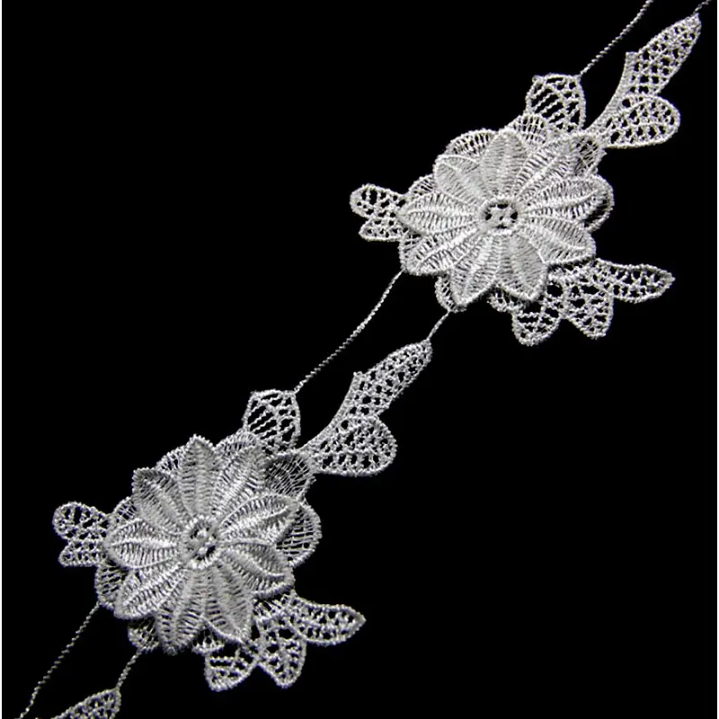 8cm  100% Polyester Chemical Embroidery Beaded Lace Fabric