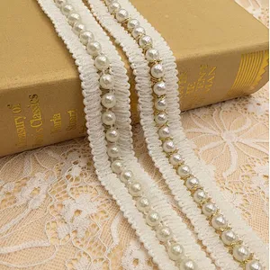 bulk 2.5cm woven lace acrylic yarn pearl ribbon lace trim