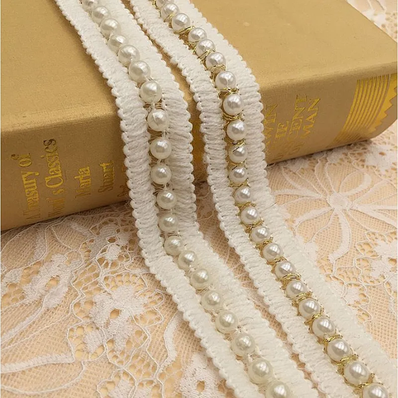 bulk 2.5cm woven lace acrylic yarn pearl ribbon lace trim