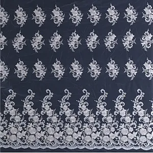 Custom made white color  textile luxury bridal french net lace fabric