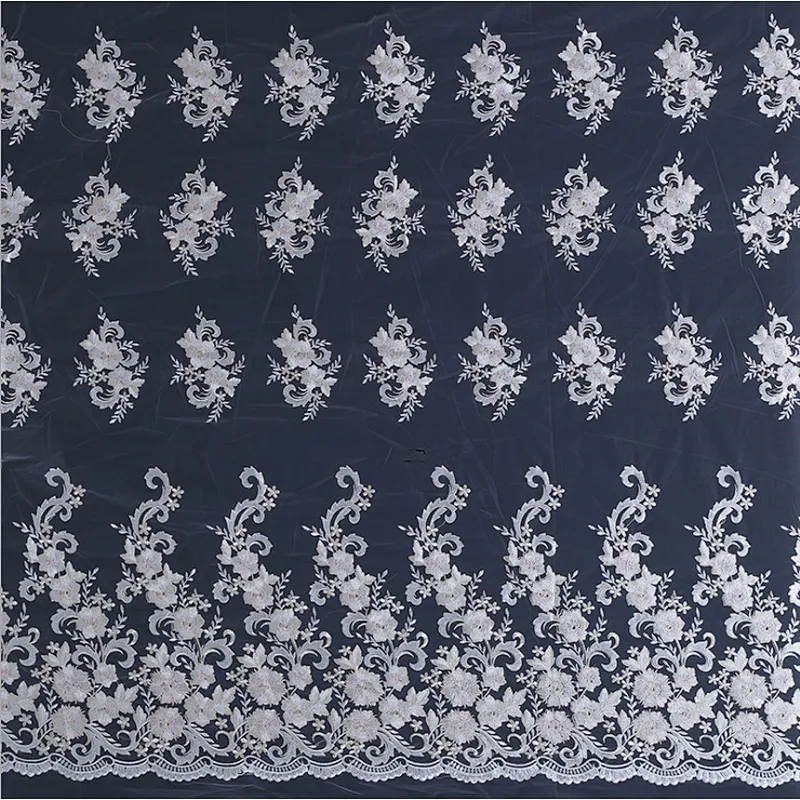 Custom made white color  textile luxury bridal french net lace fabric