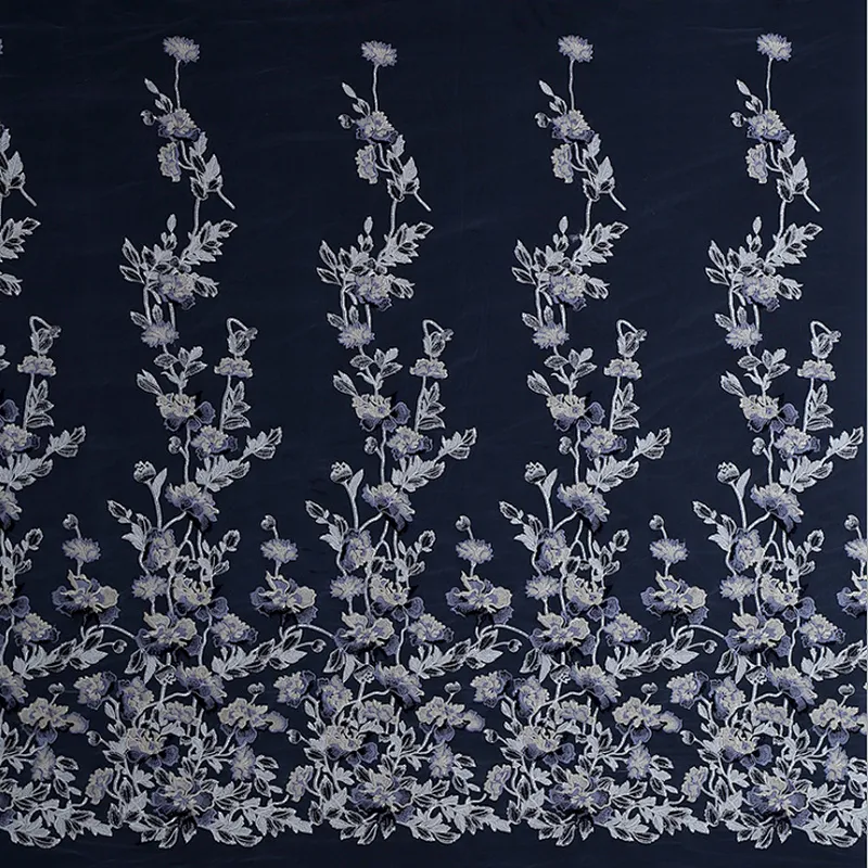 African Bridal Tulle Mesh Floral Embroidery Lace Fabric Curtain DIY Lace Fabric