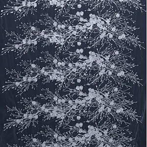 new fashion embroidery  lace polyester embroidery fabric designs with mesh for wedding dress