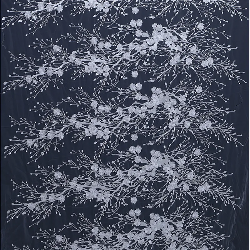 new fashion embroidery  lace polyester embroidery fabric designs with mesh for wedding dress