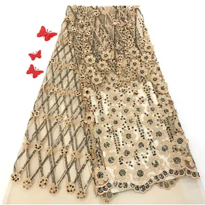 2019 new style 3D flower french beaded embroidery fabric