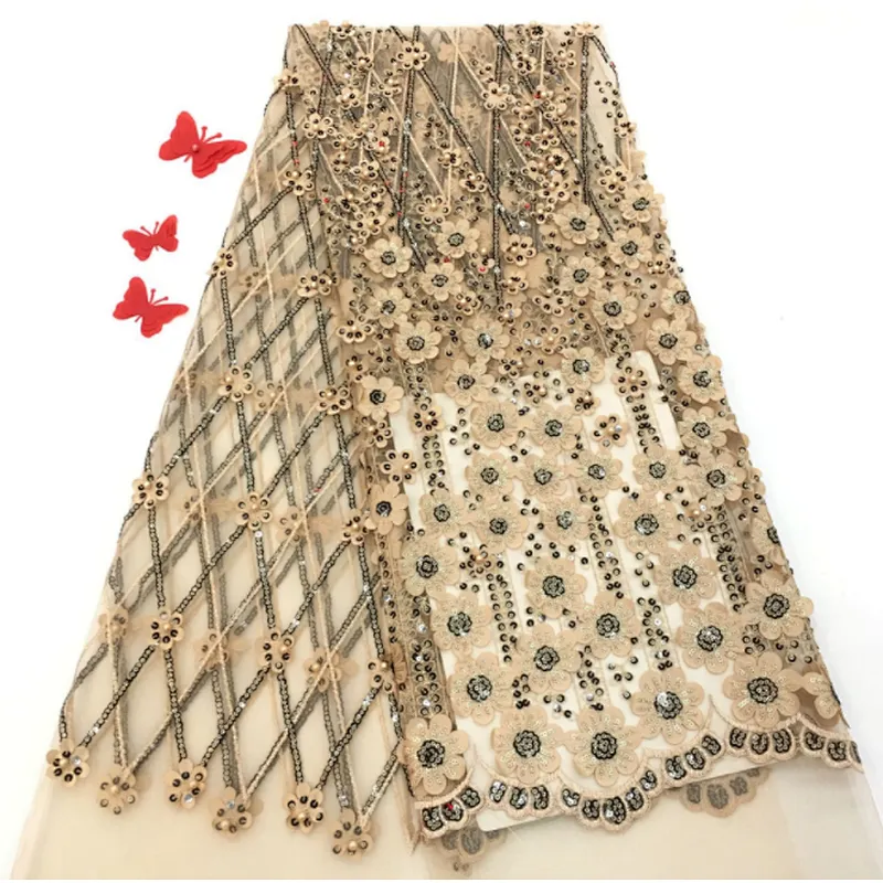2019 new style 3D flower french beaded embroidery fabric