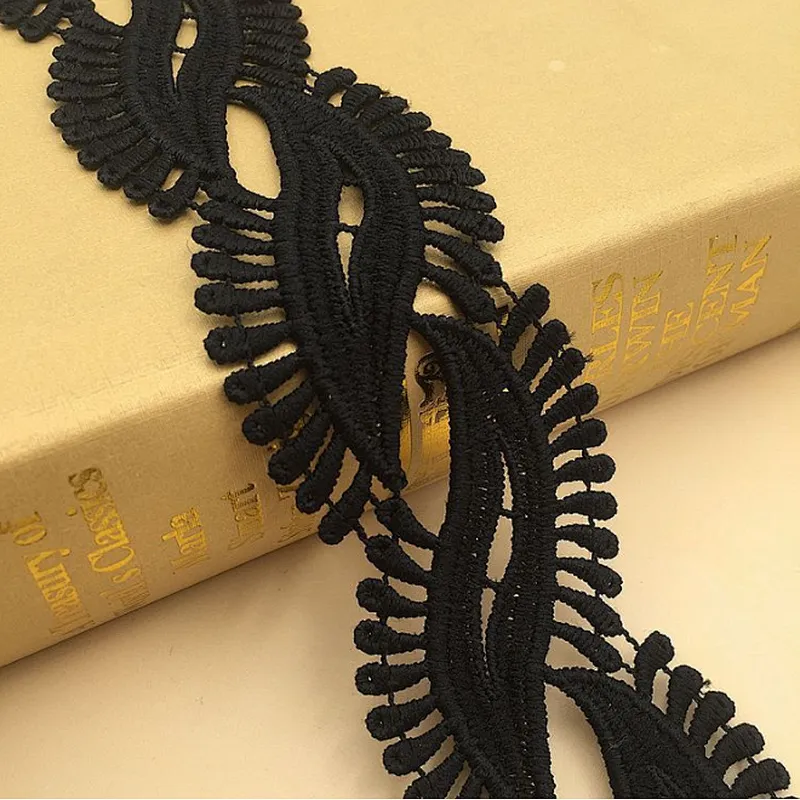 New decorative French lace trim geometric design lace 100% polyester milk silk chemical lace