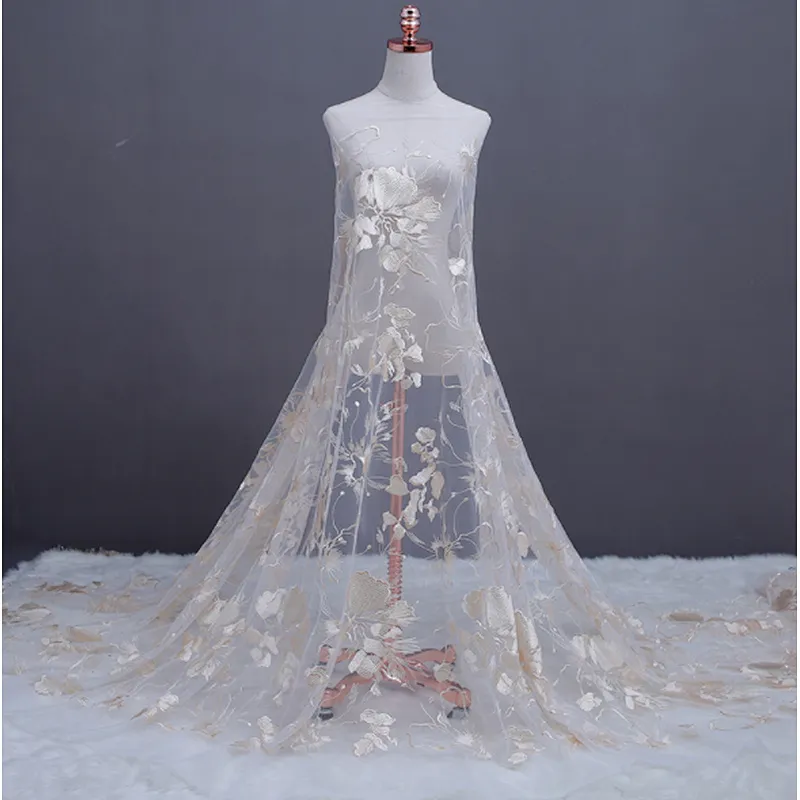 Wedding Malaysia french 3d flowers decorations mesh net design embroidery lace fabric for wedding dress