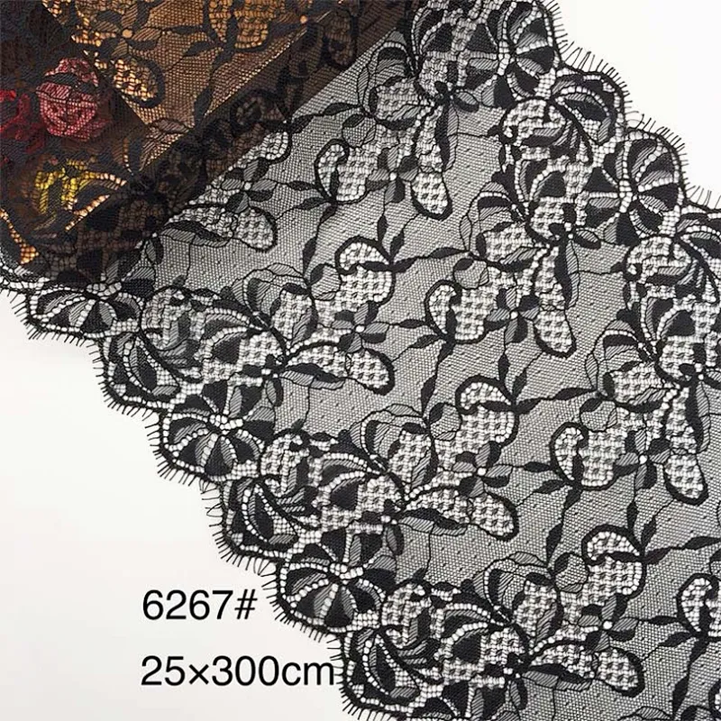 Fashion hot sale 25*300cm 100%  nylon french eyelash lace trim