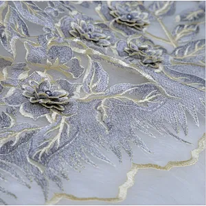 french tulle mesh African lace fabric 2018 embroidery beaded 3d flowers lace fabric