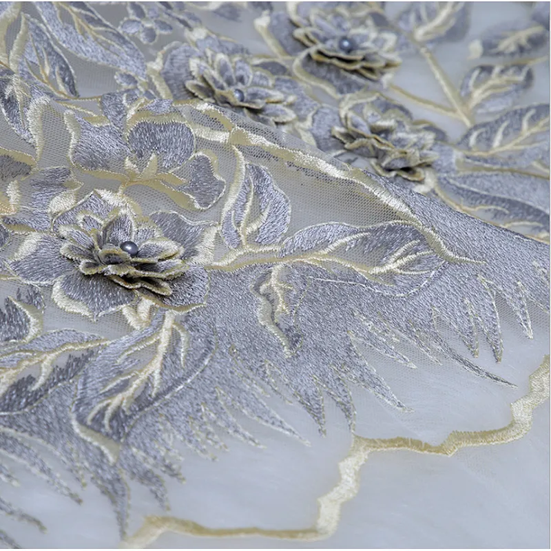 french tulle mesh African lace fabric 2018 embroidery beaded 3d flowers lace fabric
