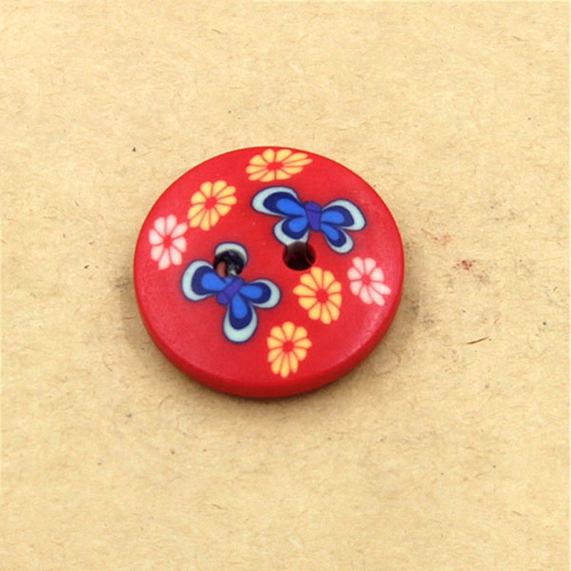 Children Two Holes Fancy Printed Wooden Buttons