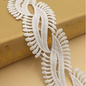 New decorative French lace trim geometric design lace 100% polyester milk silk chemical lace