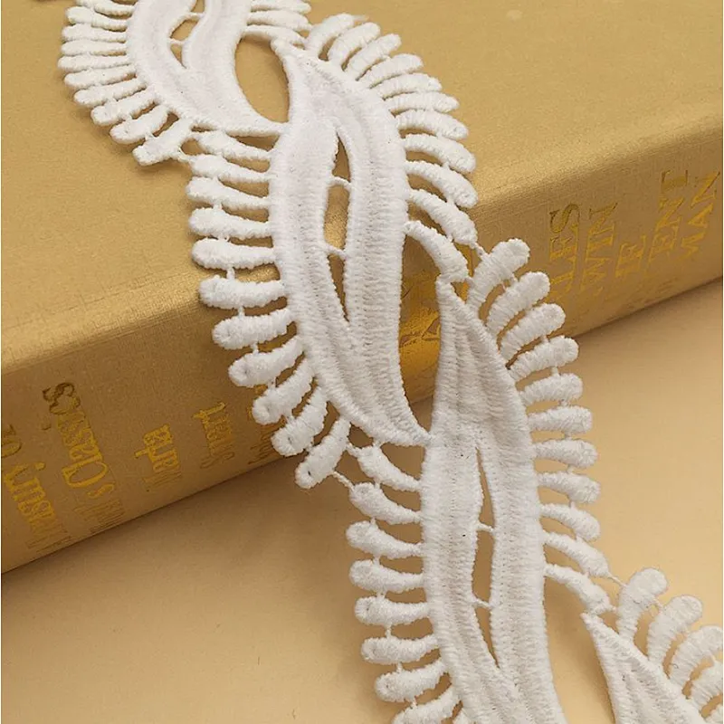 New decorative French lace trim geometric design lace 100% polyester milk silk chemical lace