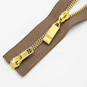 Heavy duty #4 YG Gold metal brass zipper with two slider