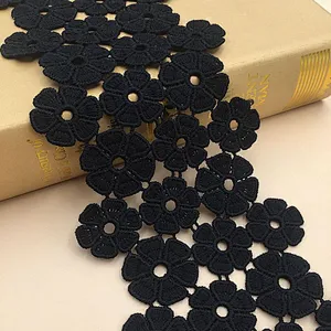 African Wholesale 5.5cm 9cm White & Black Chemical Embroidered Lace Trim  for Garments