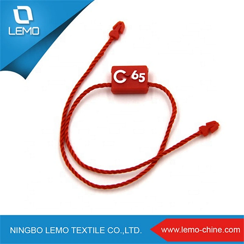 Manufacture Custom Brand Name Ribbon String Plastic Seal Snap Lock Hang Tag String Fastener for Clothing