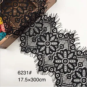 Fashion hot sale 17.5*300cm 100%  nylon french eyelash lace trim