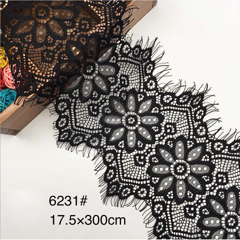 Fashion hot sale 17.5*300cm 100%  nylon french eyelash lace trim