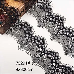 Fashion hot sale 9*300cm 100%  nylon french eyelash lace trim