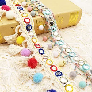 fashion multicolor embroidery tassel lace fabric textile DIY tape cotton lace trim