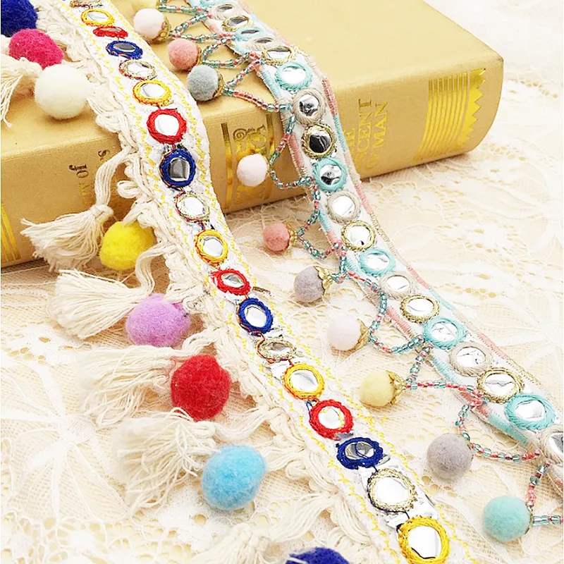 fashion multicolor embroidery tassel lace fabric textile DIY tape cotton lace trim