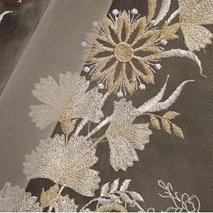 New arrival hand made luxury mesh embroidery gold thread french lace fabric