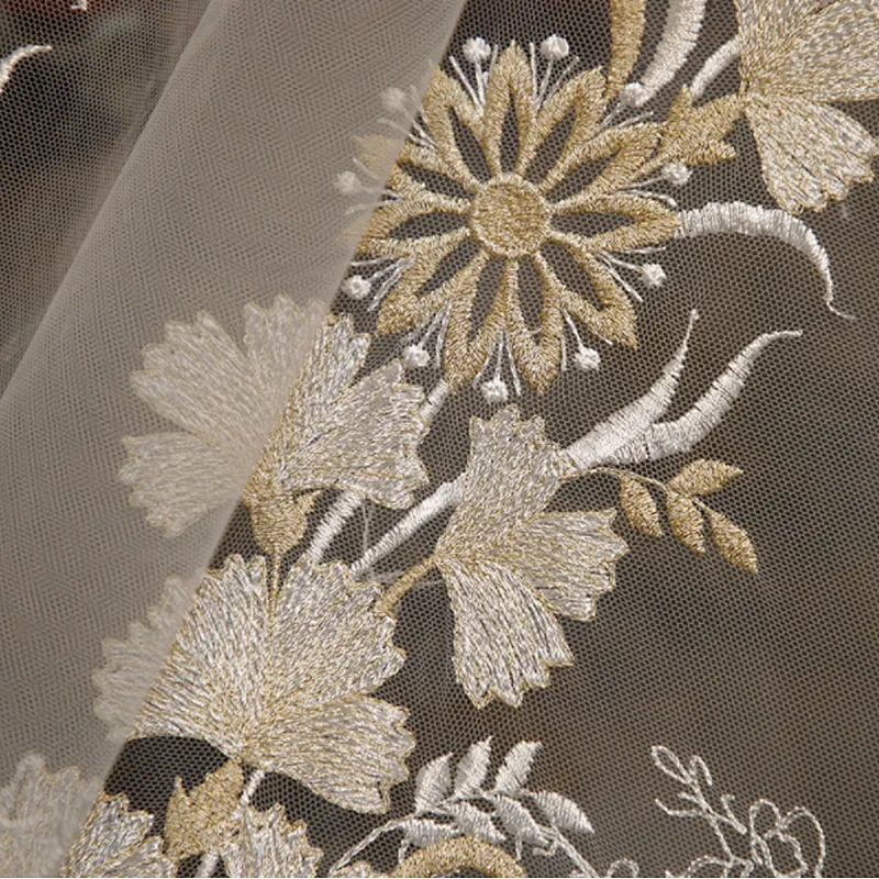 New arrival hand made luxury mesh embroidery gold thread french lace fabric