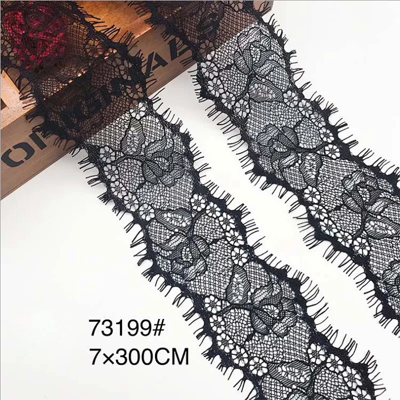 Fashion hot sale 7*300cm 100%  nylon french eyelash lace trim