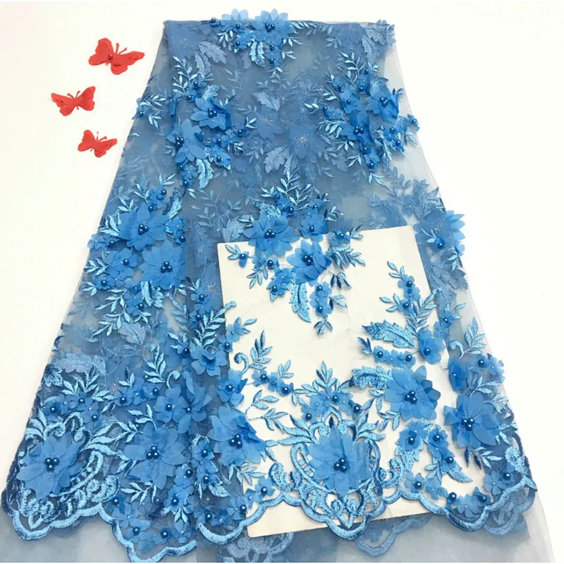 2019 new product 3d flower french embroidered wedding beaded lace fabric