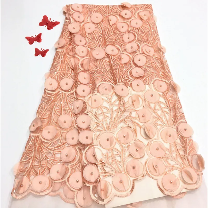 2019 new fashion laser beaded French three-dimensional embroidery wedding lace fabric