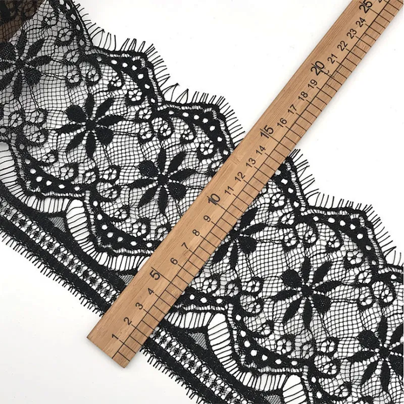 Fashion hot sale 14*300cm 100%  nylon french eyelash lace trim