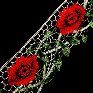 9.5cm  100% Polyester Chemical Embroidery Beaded Lace Fabric