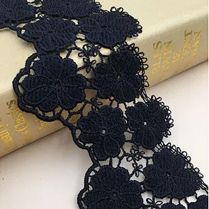 Latest african  designs 7cm white&black polyester chemical milk silk lace trim wholesale