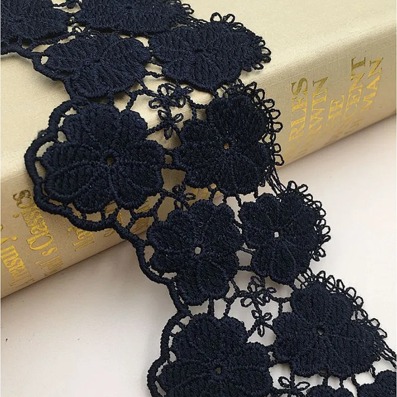 Latest african  designs 7cm white&black polyester chemical milk silk lace trim wholesale