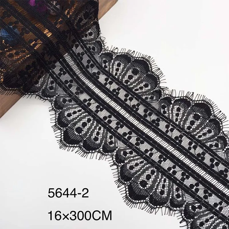 Fashion hot sale 16*300cm 100%  nylon french eyelash lace trim