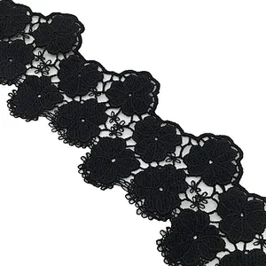 Latest african  designs 7cm white&black polyester chemical milk silk lace trim wholesale