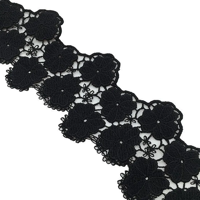 Latest african  designs 7cm white&black polyester chemical milk silk lace trim wholesale