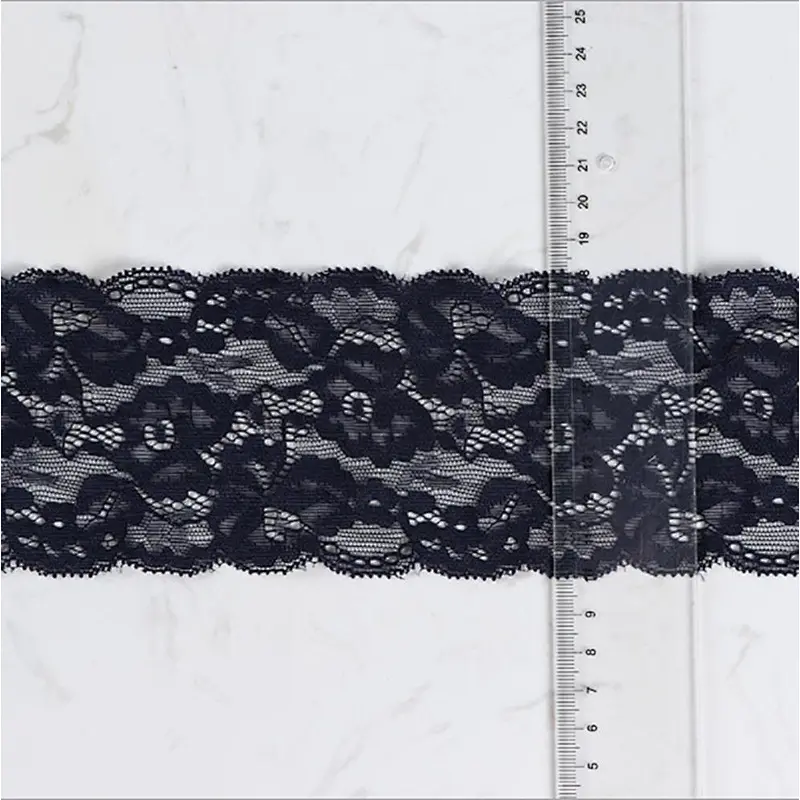 8cm Black Spandex Nylon Jacquard Lingerie Lace Trim