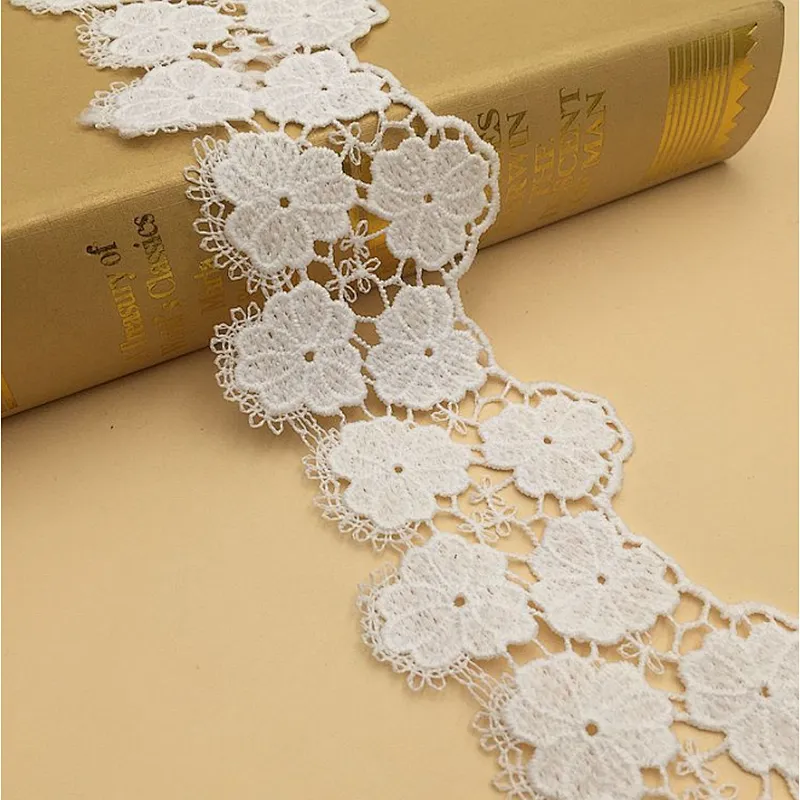 Latest african  designs 7cm white&black polyester chemical milk silk lace trim wholesale