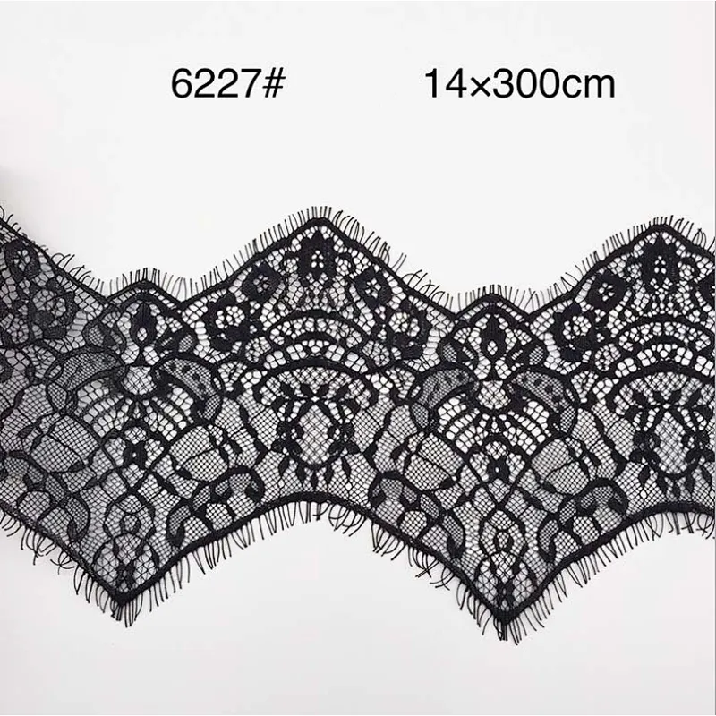 Fashion hot sale 14*300cm 100%  nylon french eyelash lace trim