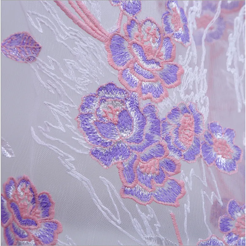 China wholesale embroidery flower african tulle lace mesh fabric for women